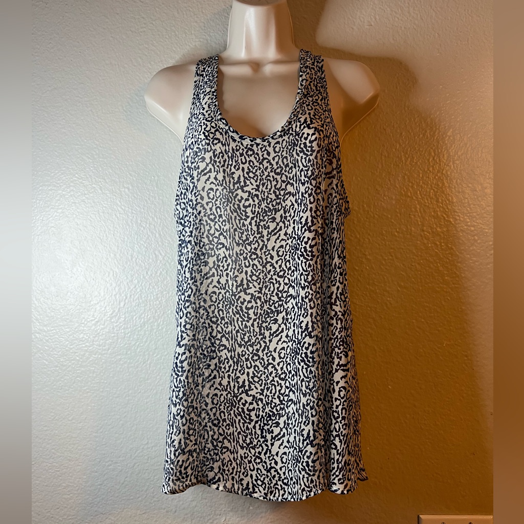 Final Touch Sheer White & Navy Blue Animal Print Tank